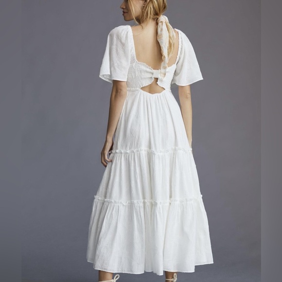 Anthropologie Dresses & Skirts - Anthropologie White Tiered Maxi Dress with Open Back